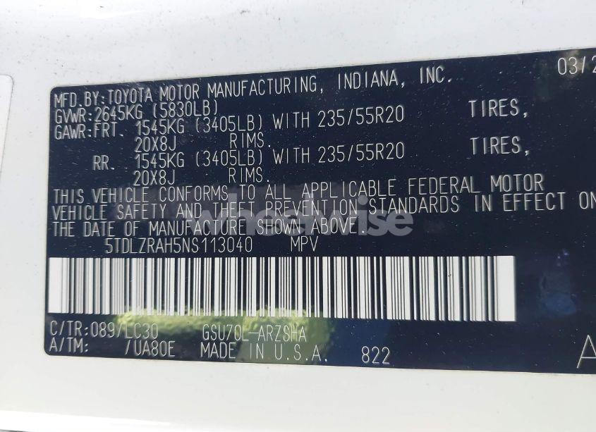 Photo 9 of 2022 Toyota Highlander XSE (VIN 5TDLZRAH5NS113040)