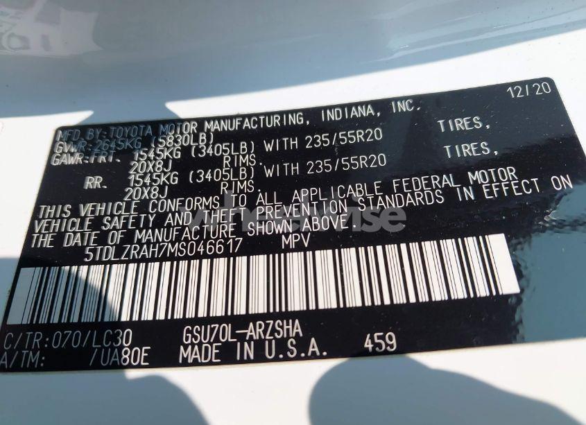 Photo 9 of 2021 Toyota Highlander XSE (VIN 5TDLZRAH7MS046617)