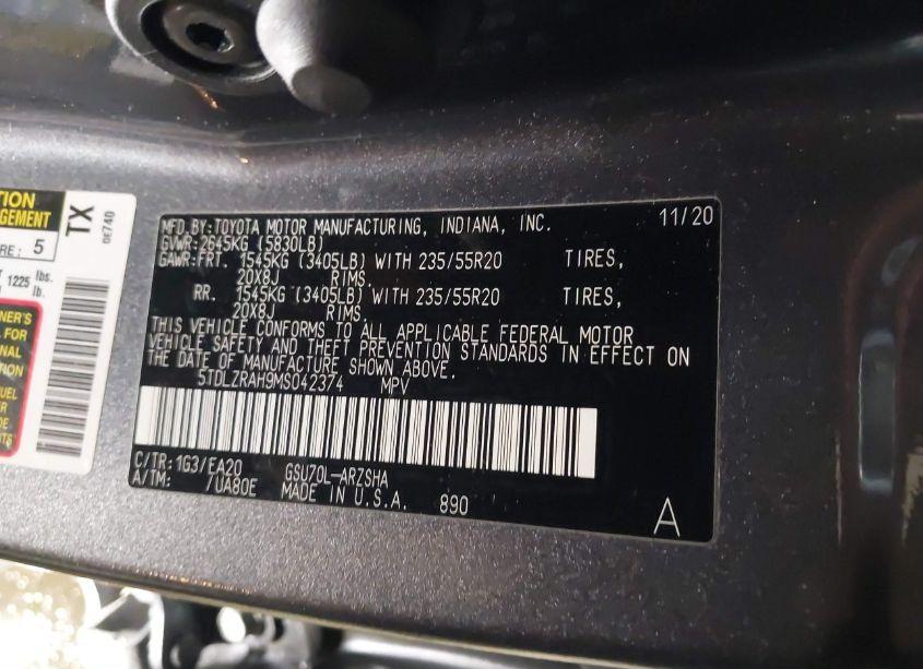 Photo 9 of 2021 Toyota Highlander XSE (VIN 5TDLZRAH9MS042374)