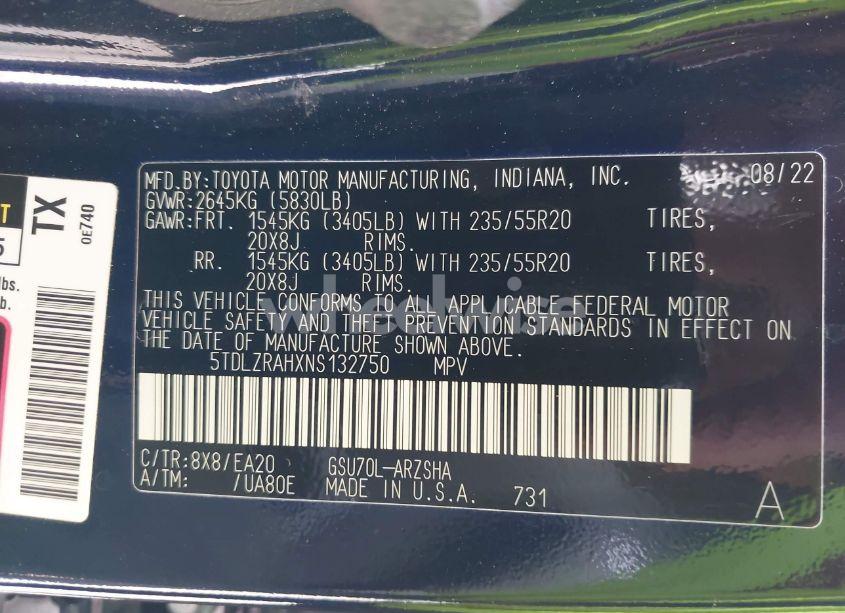 Photo 9 of 2022 Toyota Highlander XSE (VIN 5TDLZRAHXNS132750)