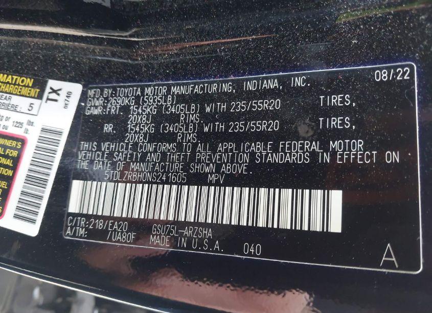 Photo 9 of 2022 Toyota Highlander XSE (VIN 5TDLZRBH0NS241605)