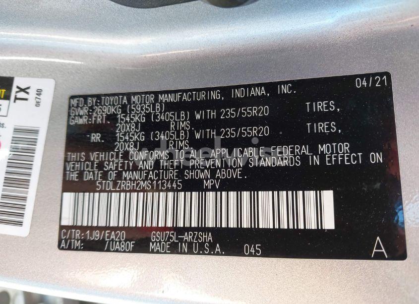 Photo 9 of 2021 Toyota Highlander XSE (VIN 5TDLZRBH2MS113445)