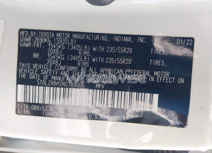 Photo 9 of 2022 Toyota Highlander XSE (VIN 5TDLZRBH2NS189006)