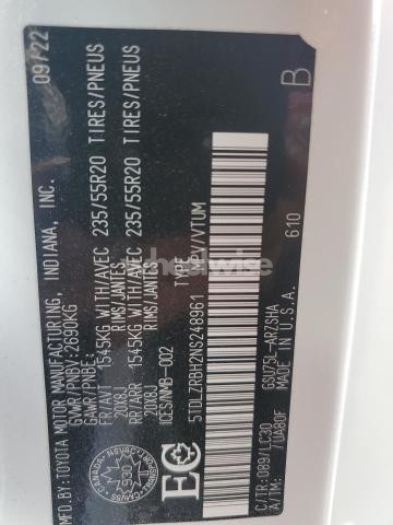 Photo 7 of 2022 TOYOTA HIGHLANDER XSE (VIN 5TDLZRBH2NS248961)