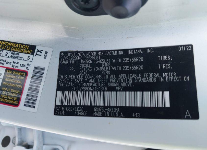 Photo 9 of 2022 Toyota Highlander XSE (VIN 5TDLZRBH3NS191346)