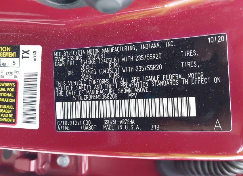 Photo 9 of 2021 Toyota Highlander XSE (VIN 5TDLZRBH5MS068209)