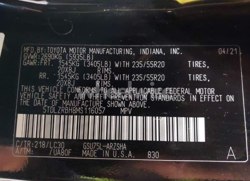 Photo 9 of 2021 Toyota Highlander XSE (VIN 5TDLZRBH8MS116057)