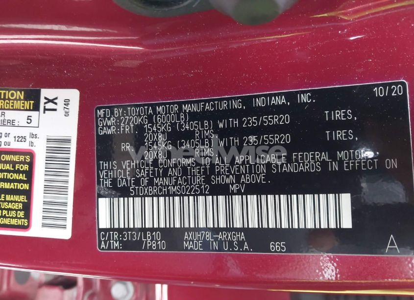 Photo 9 of 2021 Toyota Highlander HYBRID LIMITED (VIN 5TDXBRCH1MS022512)