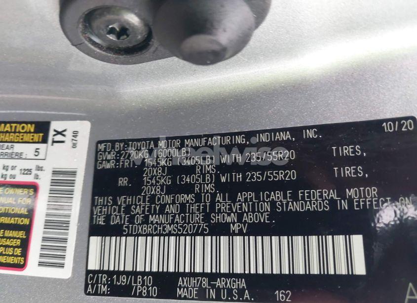 Photo 9 of 2021 Toyota Highlander HYBRID LIMITED (VIN 5TDXBRCH3MS520775)