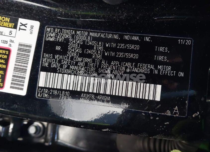 Photo 9 of 2021 Toyota Highlander HYBRID LIMITED (VIN 5TDXBRCH3MS521098)