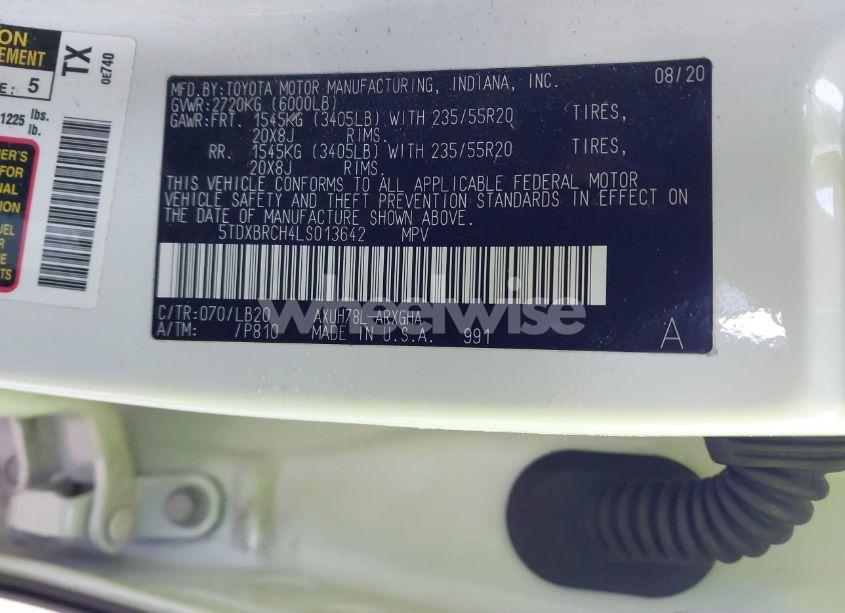 Photo 9 of 2020 Toyota Highlander HYBRID LIMITED (VIN 5TDXBRCH4LS013642)