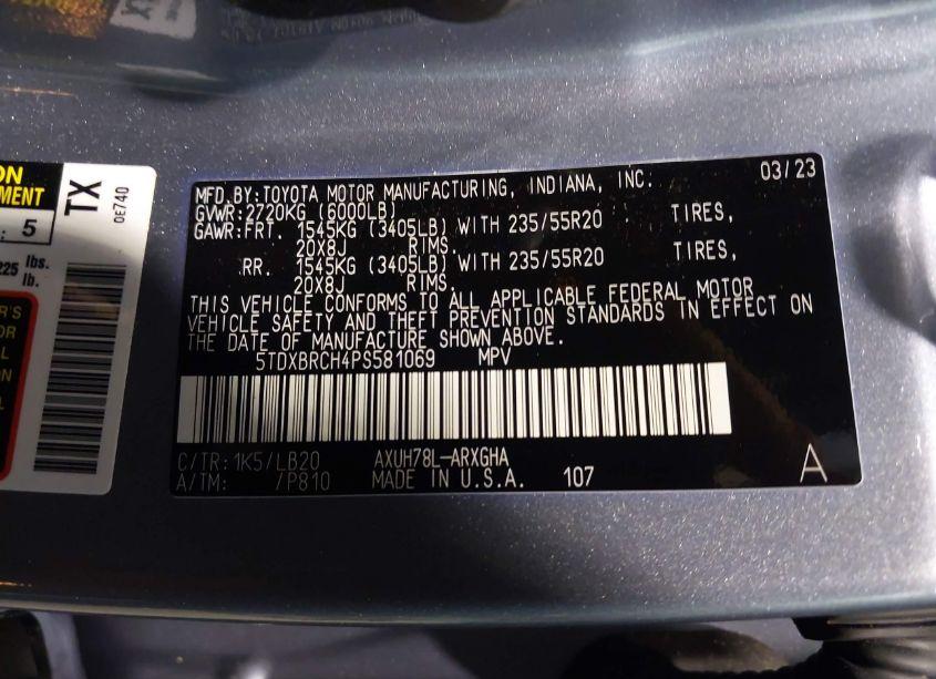 Photo 9 of 2023 Toyota Highlander HYBRID LIMITED (VIN 5TDXBRCH4PS581069)