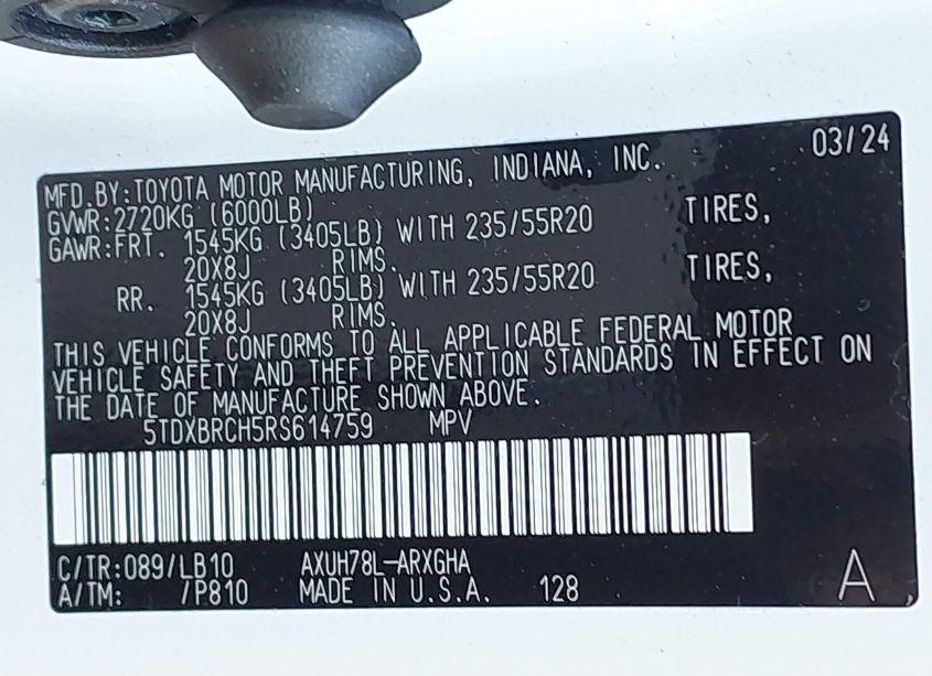 Photo 9 of 2024 Toyota Highlander HYBRID LIMITED (VIN 5TDXBRCH5RS614759)