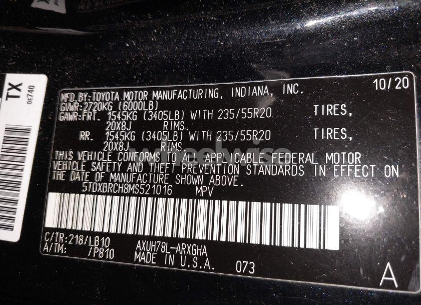 Photo 9 of 2021 Toyota Highlander HYBRID LIMITED (VIN 5TDXBRCH8MS521016)