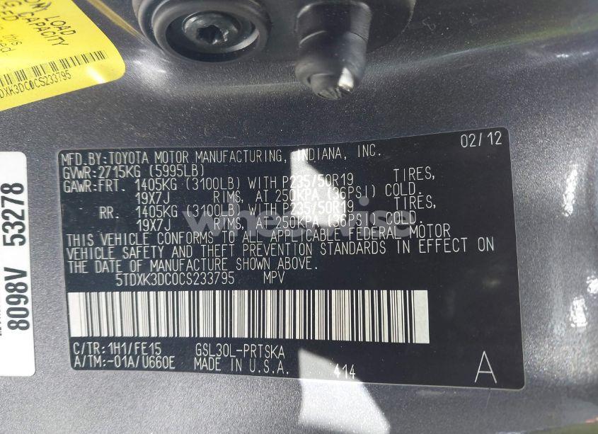 Photo 9 of 2012 Toyota Sienna SE 8 PASSENGER (VIN 5TDXK3DC0CS233795)