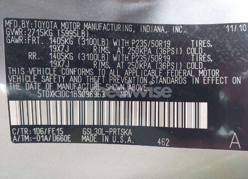 Photo 9 of 2011 Toyota Sienna SPORT (VIN 5TDXK3DC1BS096963)