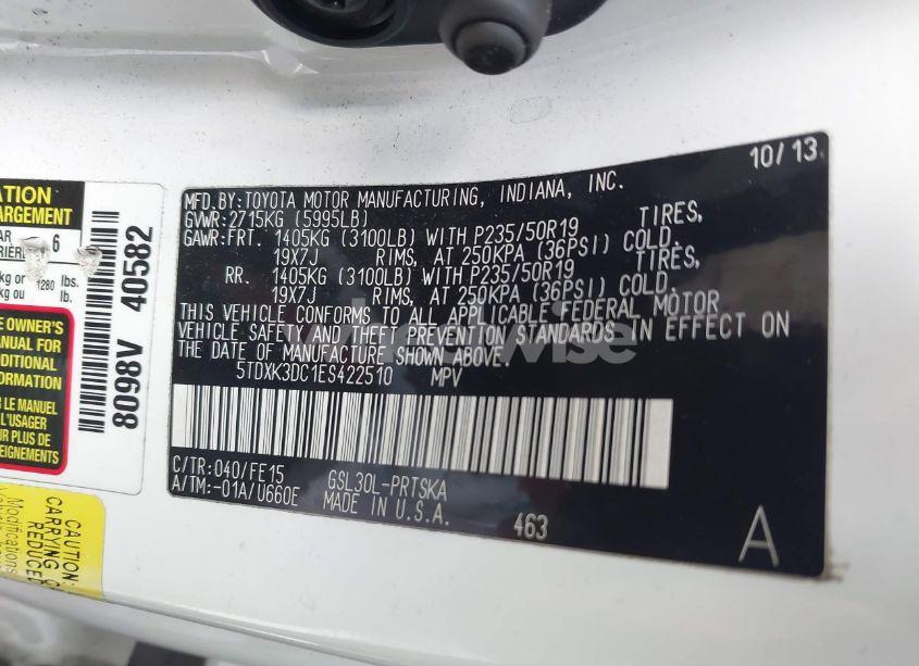 Photo 9 of 2014 Toyota Sienna SE 8 PASSENGER (VIN 5TDXK3DC1ES422510)