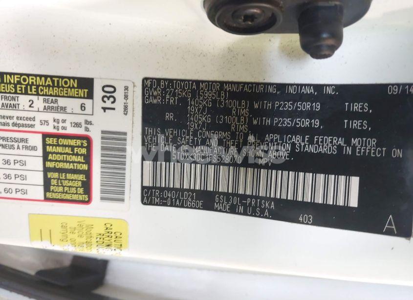 Photo 9 of 2015 Toyota Sienna SE PREMIUM 8 PASSENGER (VIN 5TDXK3DC1FS528070)