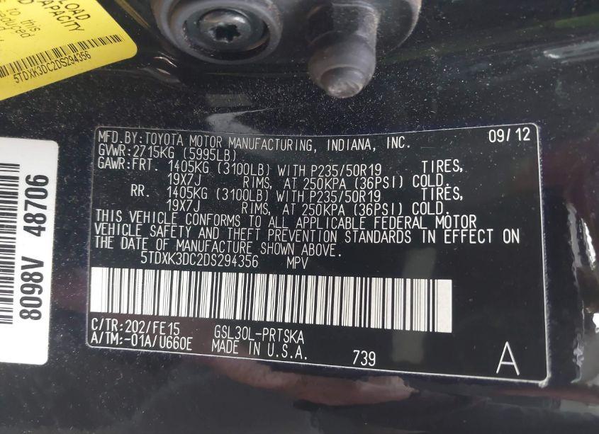 Photo 9 of 2013 Toyota Sienna SE 8 PASSENGER (VIN 5TDXK3DC2DS294356)