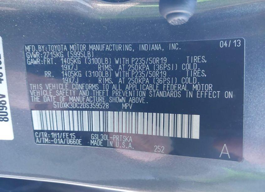 Photo 9 of 2013 Toyota Sienna SE 8 PASSENGER (VIN 5TDXK3DC2DS359528)