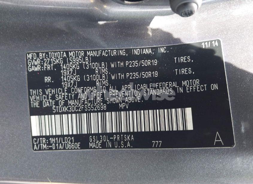 Photo 9 of 2015 Toyota Sienna SE 8 PASSENGER (VIN 5TDXK3DC2FS552698)