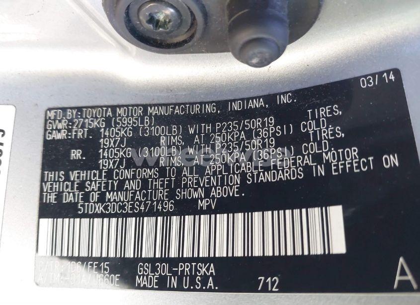 Photo 9 of 2014 Toyota Sienna SE 8 PASSENGER (VIN 5TDXK3DC3ES471496)