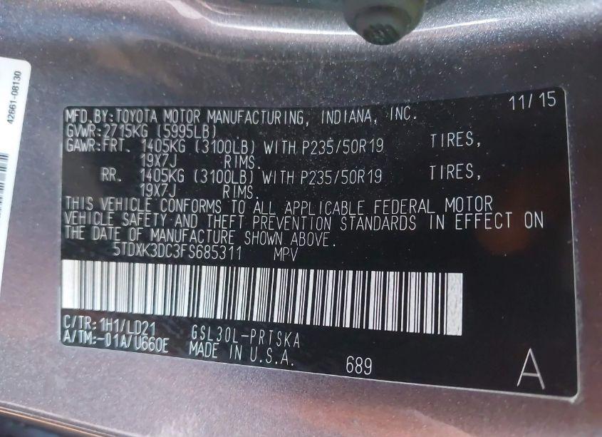 Photo 9 of 2015 Toyota Sienna SE 8 PASSENGER (VIN 5TDXK3DC3FS685311)