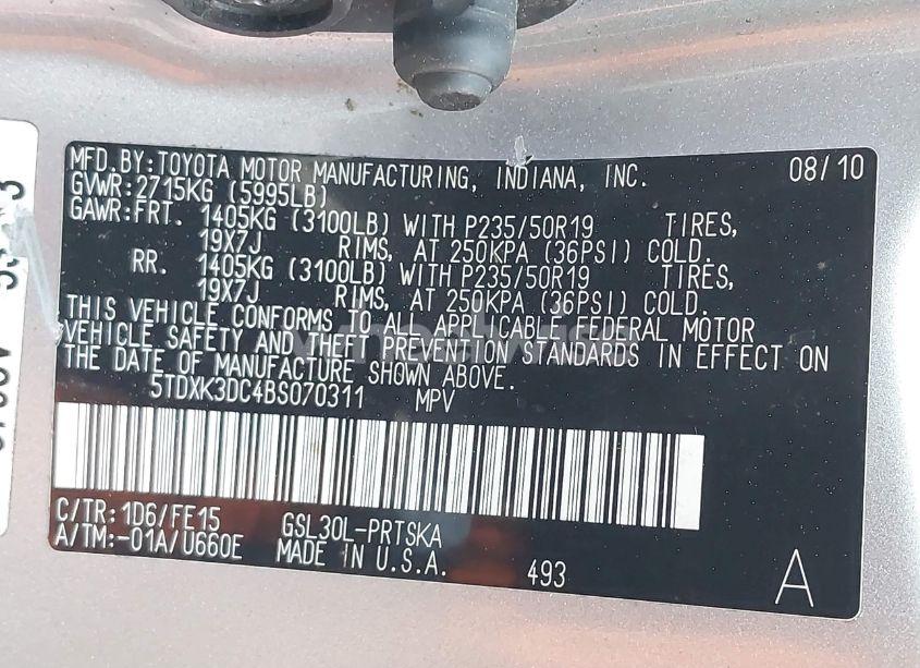 Photo 9 of 2011 Toyota Sienna SPORT (VIN 5TDXK3DC4BS070311)