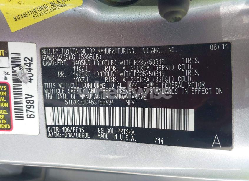 Photo 9 of 2011 Toyota Sienna SPORT (VIN 5TDXK3DC4BS158484)