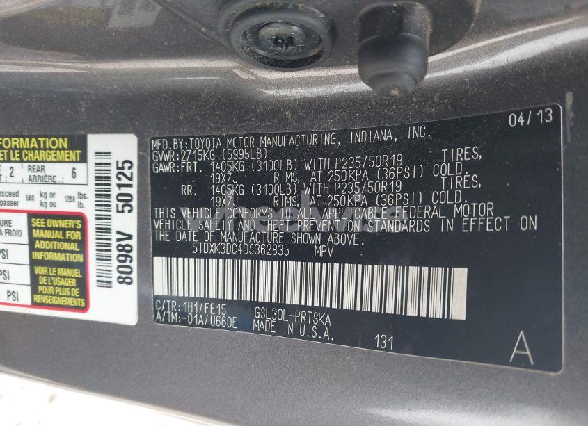 Photo 9 of 2013 Toyota Sienna SE 8 PASSENGER (VIN 5TDXK3DC4DS362835)