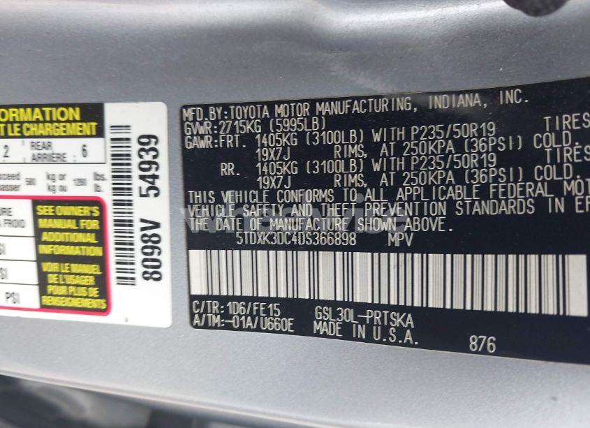 Photo 9 of 2013 Toyota Sienna SE 8 PASSENGER (VIN 5TDXK3DC4DS366898)