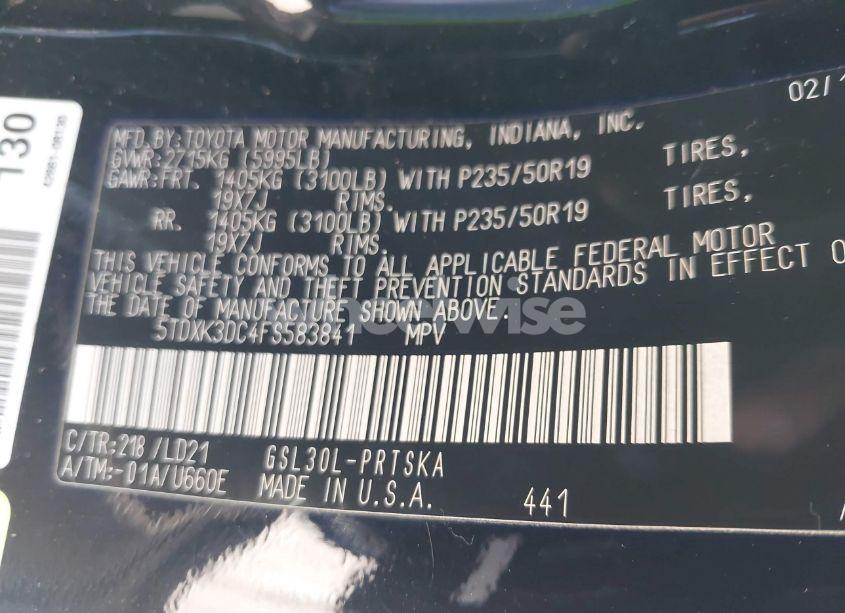 Photo 9 of 2015 Toyota Sienna SPORT (VIN 5TDXK3DC4FS583841)