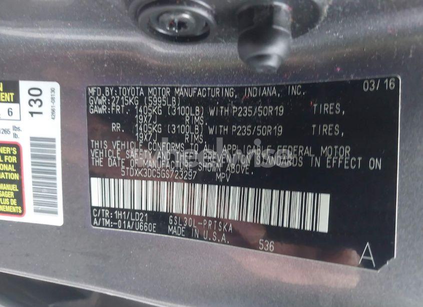 Photo 9 of 2016 Toyota Sienna SE PREMIUM 8 PASSENGER (VIN 5TDXK3DC5GS723297)