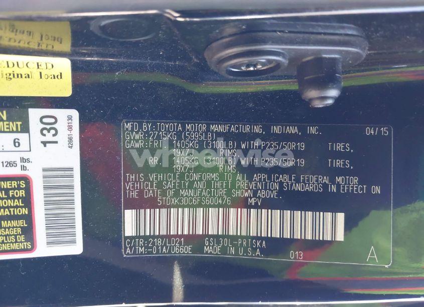 Photo 9 of 2015 Toyota Sienna SPORT (VIN 5TDXK3DC6FS600476)