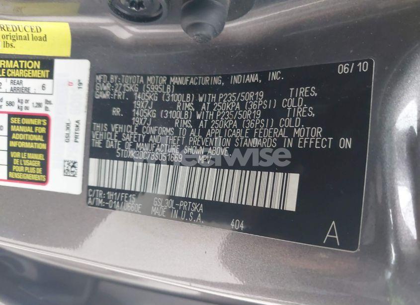 Photo 9 of 2011 Toyota Sienna SPORT (VIN 5TDXK3DC7BS051669)