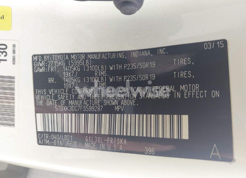 Photo 9 of 2015 Toyota Sienna SE 8 PASSENGER (VIN 5TDXK3DC7FS599287)