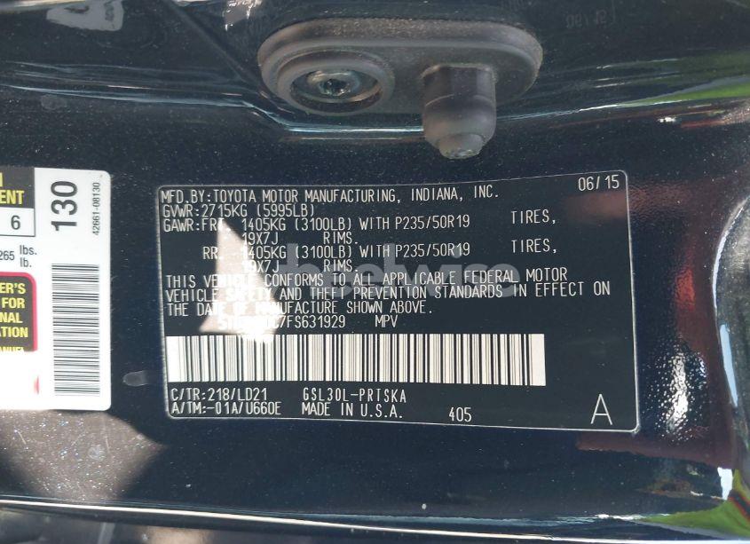 Photo 9 of 2015 Toyota Sienna SE PREMIUM 8 PASSENGER (VIN 5TDXK3DC7FS631929)