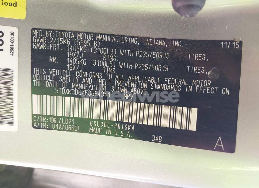 Photo 9 of 2015 Toyota Sienna SE 8 PASSENGER (VIN 5TDXK3DC7FS684341)