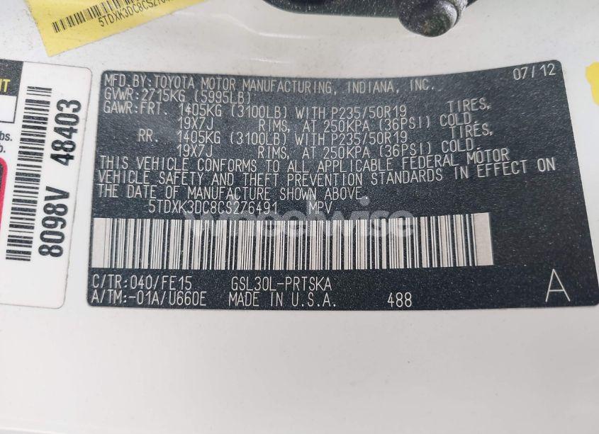 Photo 9 of 2012 Toyota Sienna SE 8 PASSENGER (VIN 5TDXK3DC8CS276491)