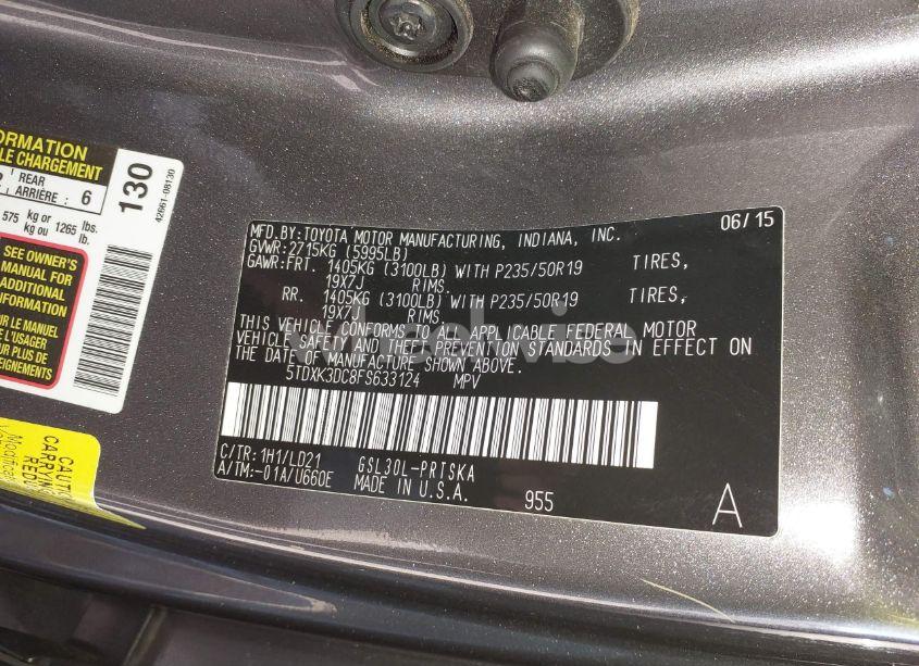 Photo 9 of 2015 Toyota Sienna SPORT (VIN 5TDXK3DC8FS633124)