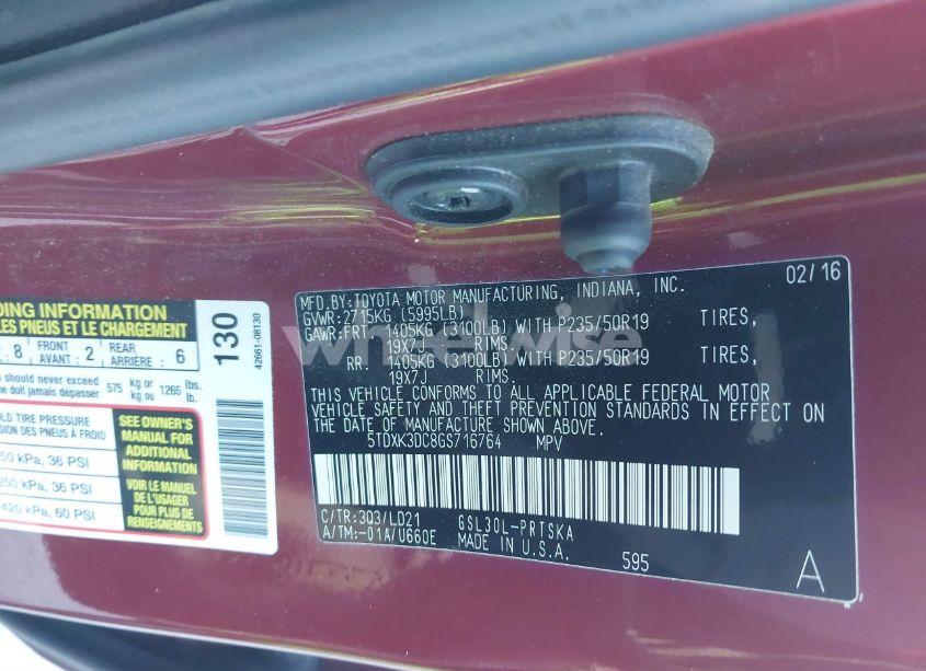 Photo 9 of 2016 Toyota Sienna SE PREMIUM 8 PASSENGER (VIN 5TDXK3DC8GS716764)