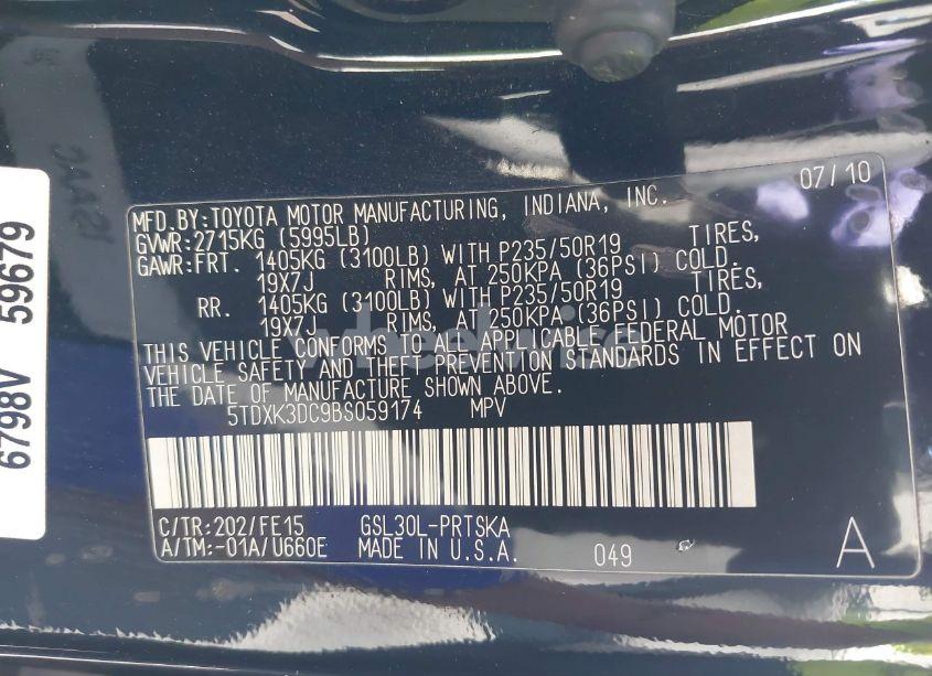 Photo 9 of 2011 Toyota Sienna SPORT (VIN 5TDXK3DC9BS059174)