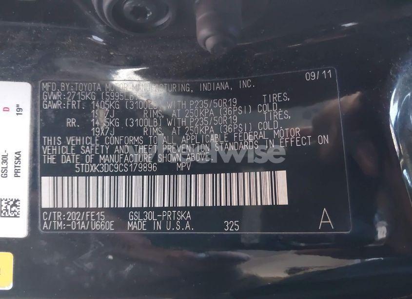 Photo 9 of 2012 Toyota Sienna SE 8 PASSENGER (VIN 5TDXK3DC9CS179896)