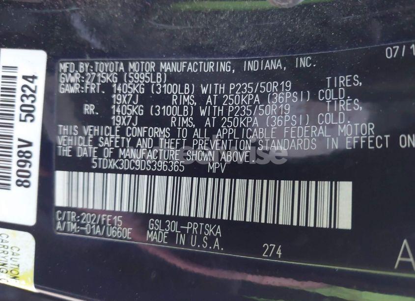 Photo 9 of 2013 Toyota Sienna SPORT (VIN 5TDXK3DC9DS396365)