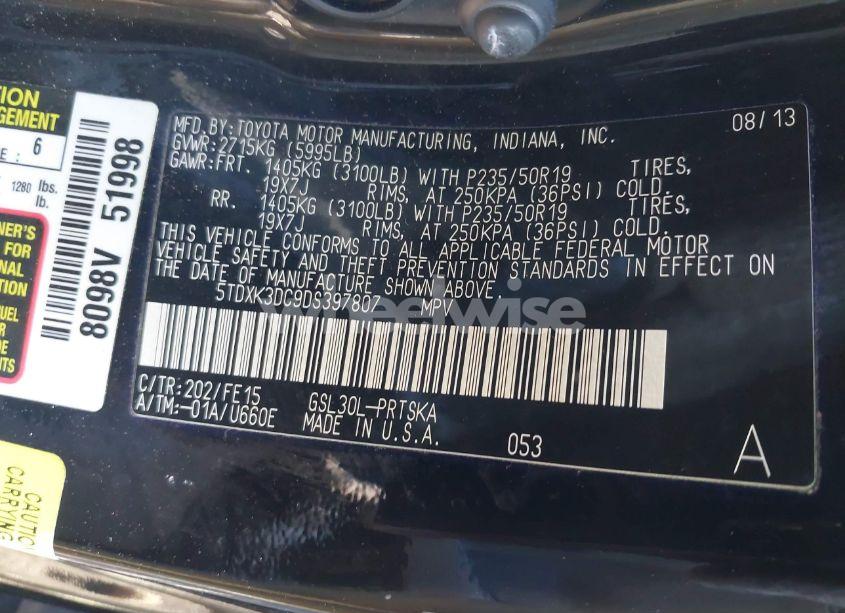 Photo 9 of 2013 Toyota Sienna SE 8 PASSENGER (VIN 5TDXK3DC9DS397807)