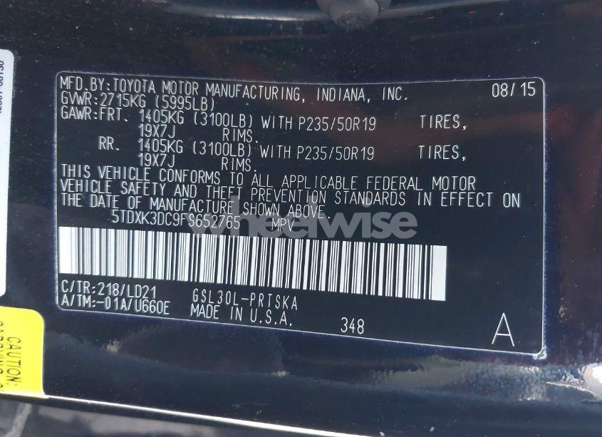 Photo 9 of 2015 Toyota Sienna SPORT (VIN 5TDXK3DC9FS652765)