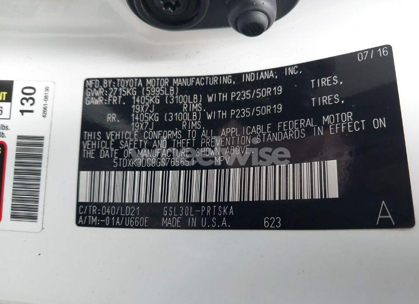 Photo 9 of 2016 Toyota Sienna SE PREMIUM 8 PASSENGER (VIN 5TDXK3DC9GS765651)