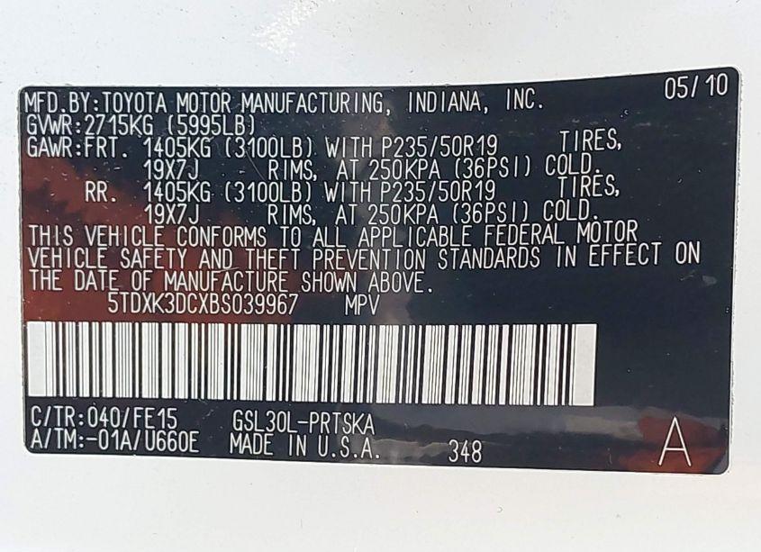 Photo 9 of 2011 Toyota Sienna SPORT (VIN 5TDXK3DCXBS039967)