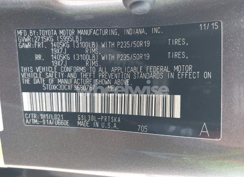Photo 9 of 2015 Toyota Sienna SE 8 PASSENGER (VIN 5TDXK3DCXFS680767)