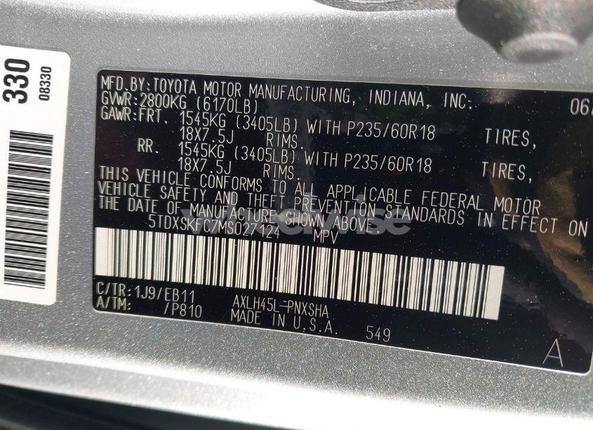 Photo 9 of 2021 Toyota Sienna XSE (VIN 5TDXSKFC7MS027124)